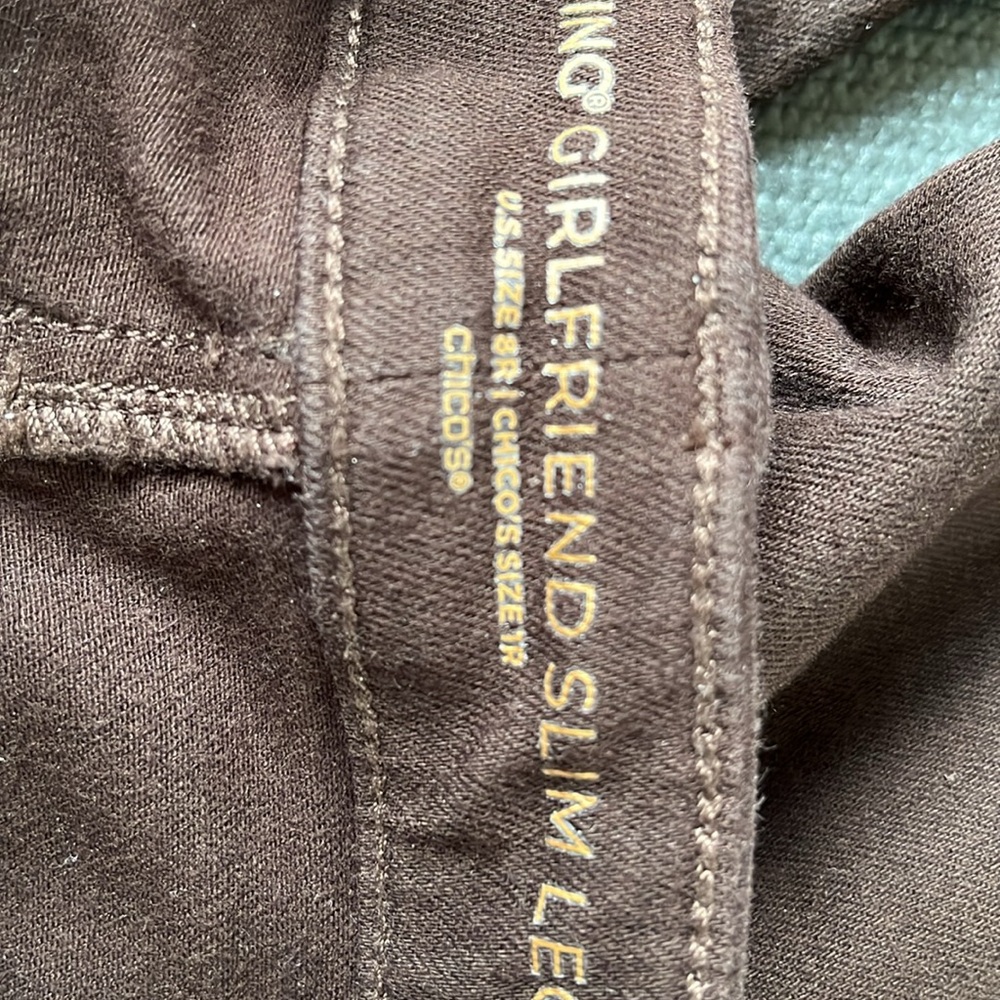 Chicos Brown pants So Slimming Girlfriend Slim Leg Ankle 8R Chicos Size 1R - Picture 5 of 7